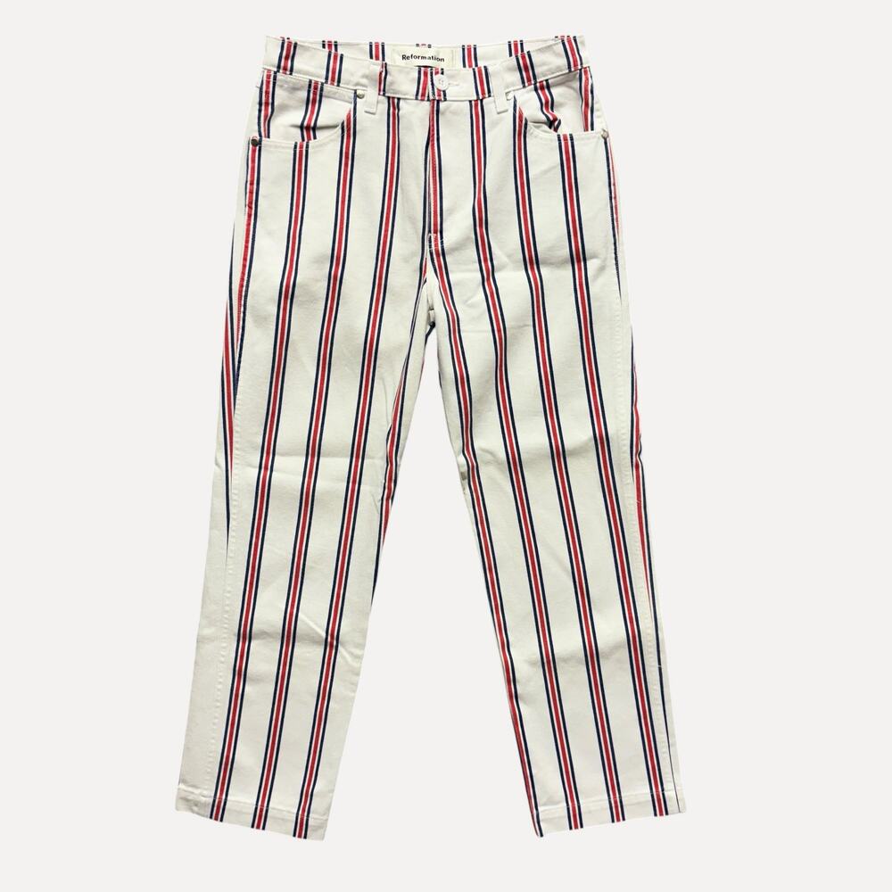 Reformation Roper High Rise Straight Leg Jeans Grenada Stripe Size 28